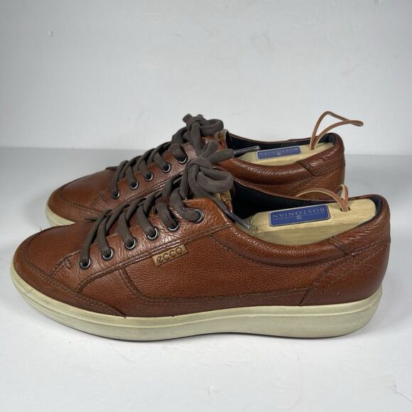 ECCO Soft 7 Men\'s Leather Sneakers Cognac Brown Casual Shoes Size EU 42 US 8